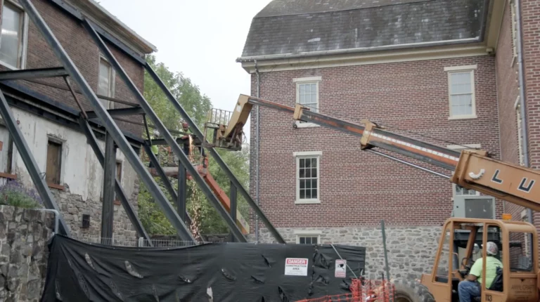 Steel beams removed from 200-year-old Grist Miller’s House in Historic Bethlehem, Pa