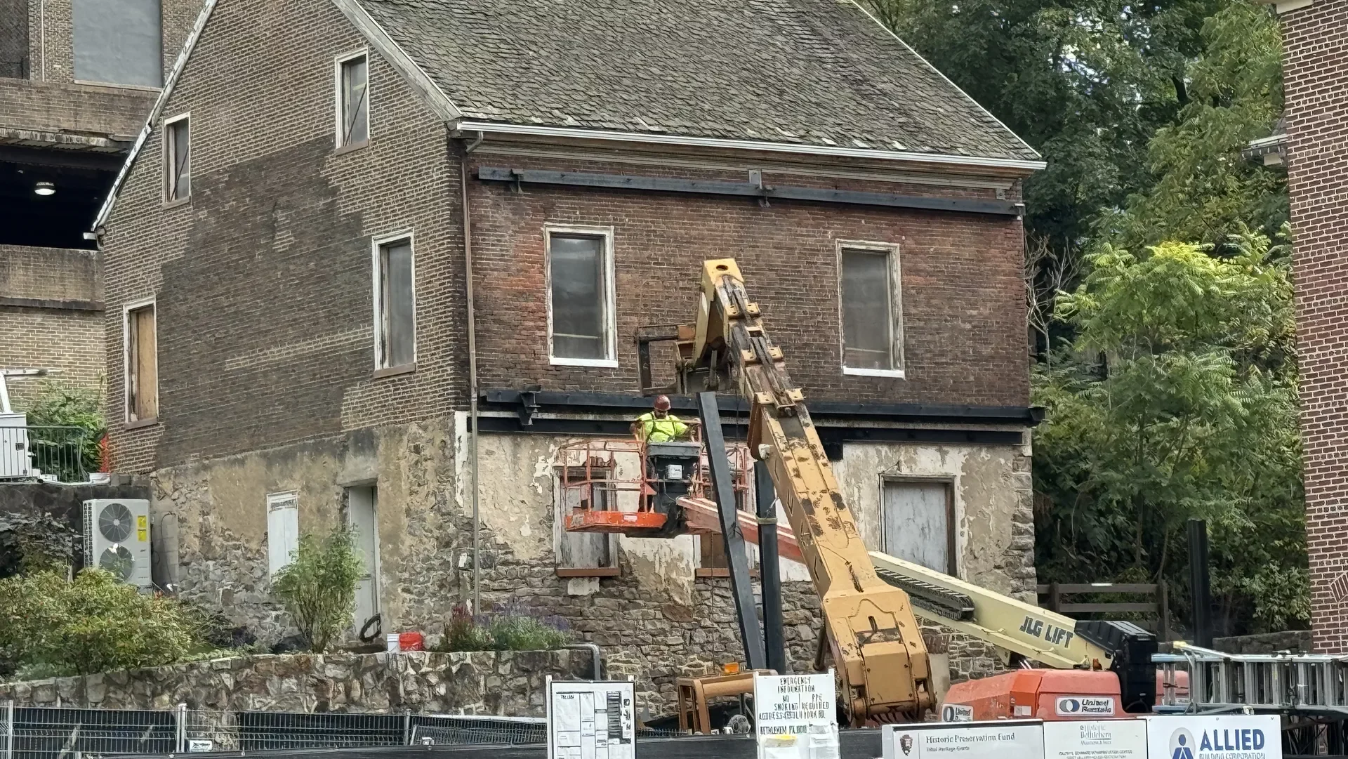 grist millers house in bethlehem pa old steel beams removed for restoration historic bethlehem pennsylvania