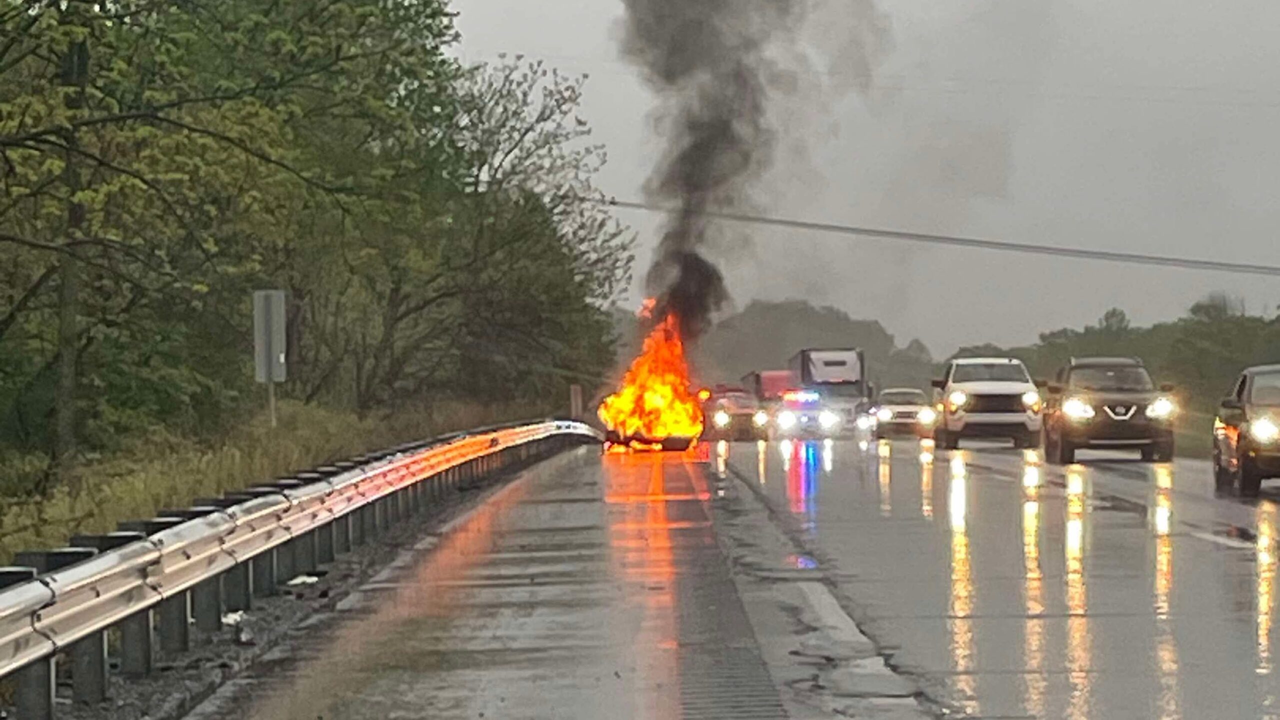 Teen narrowly escapes vehicle fire on Route 33 north