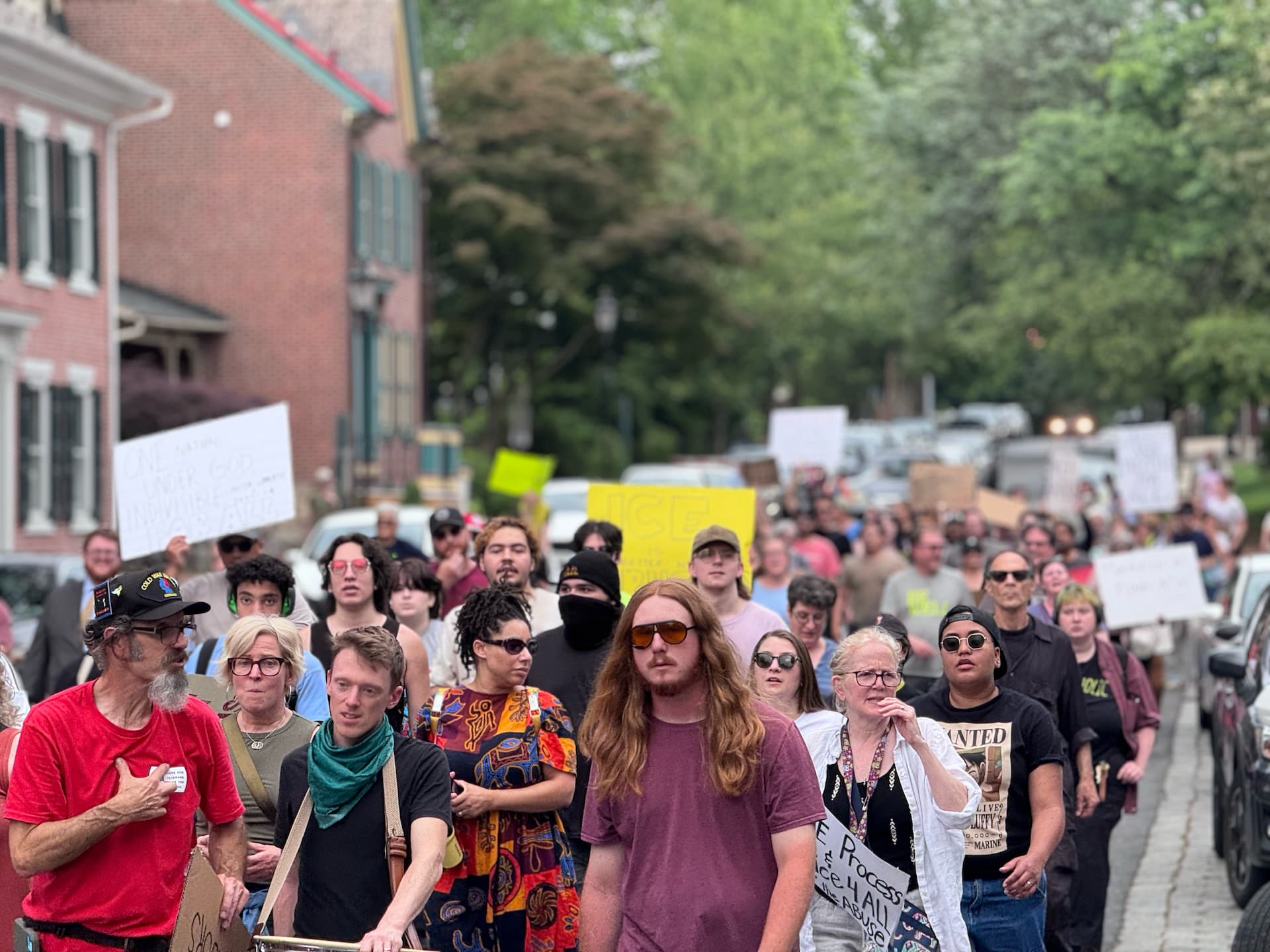 ice protesters march down church street in bethlehem pa on june 12 2025 a day after ice raid at 510 flats