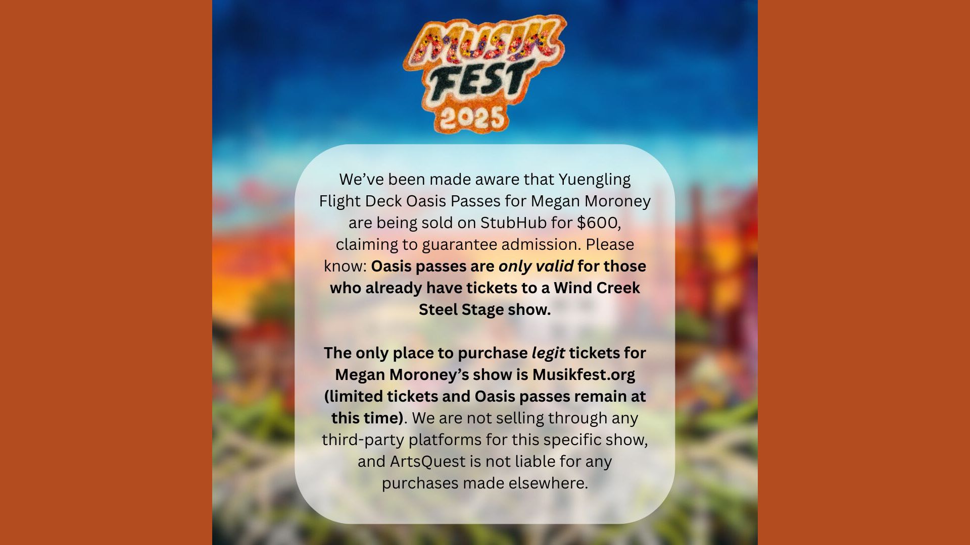 musikfest 2025 megan moroney tickets scam sold out show