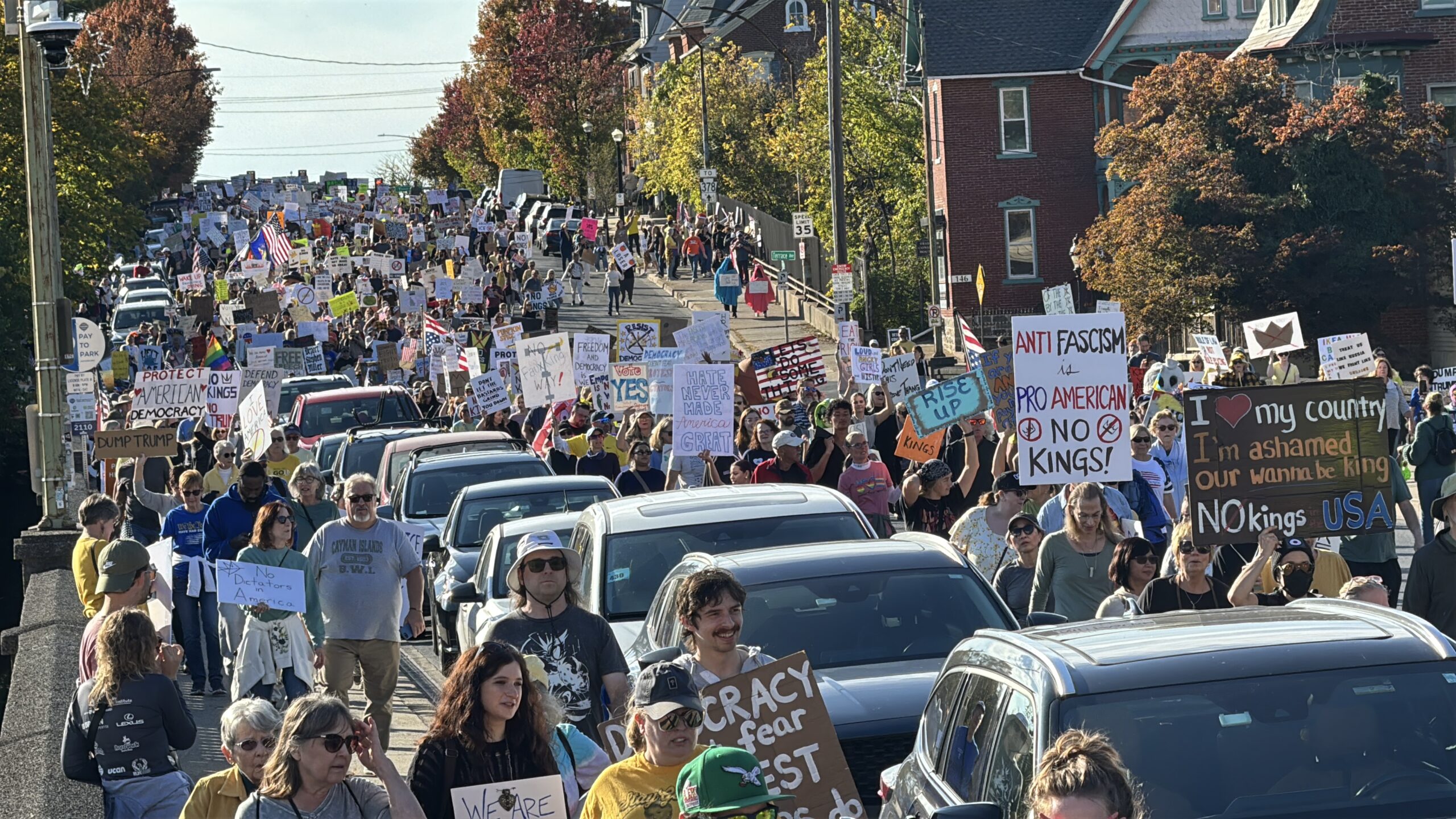 thousands march on broad st bethlehem no kings day 2 protest