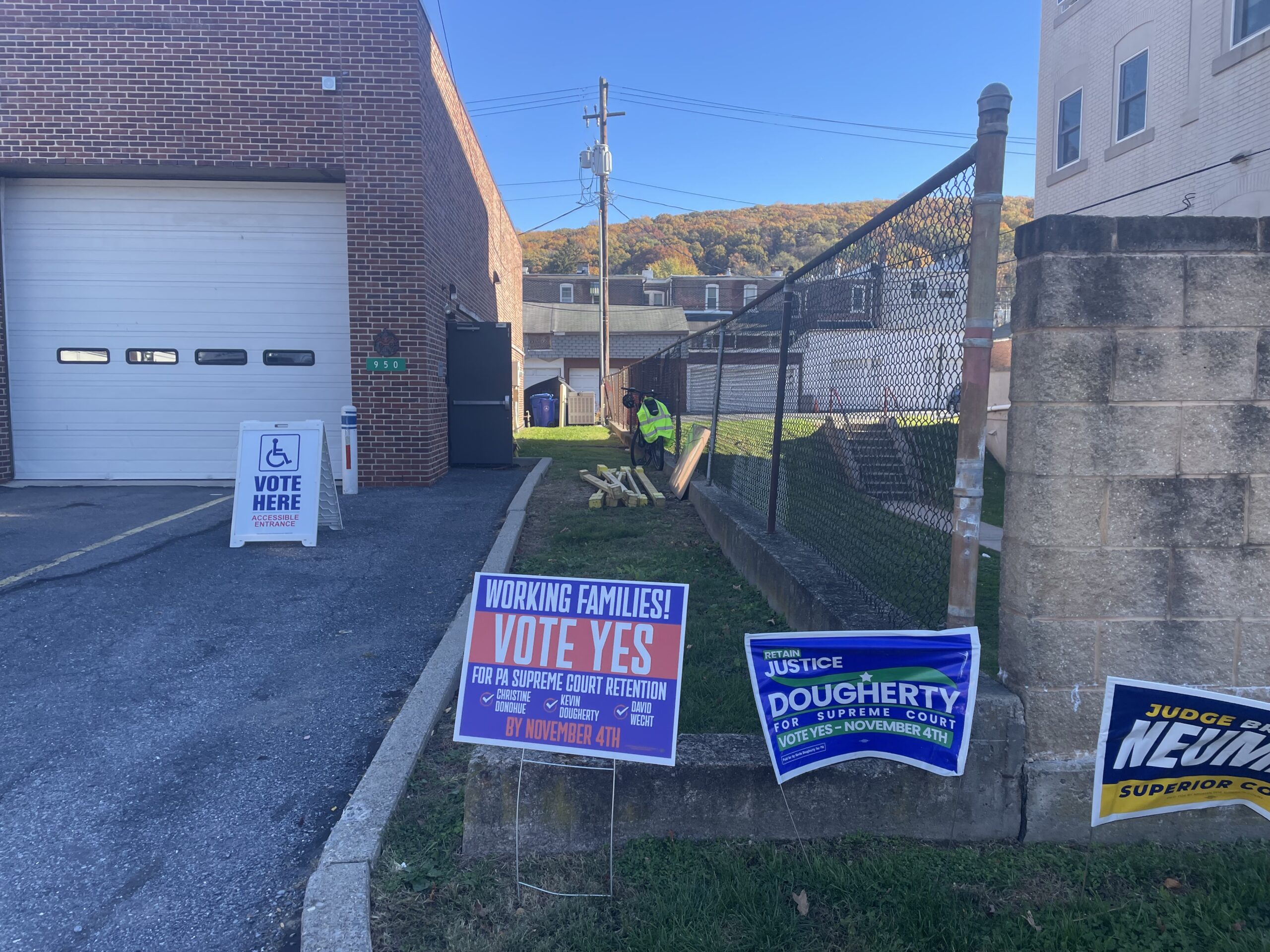 voting signs outside fountain hill fire company