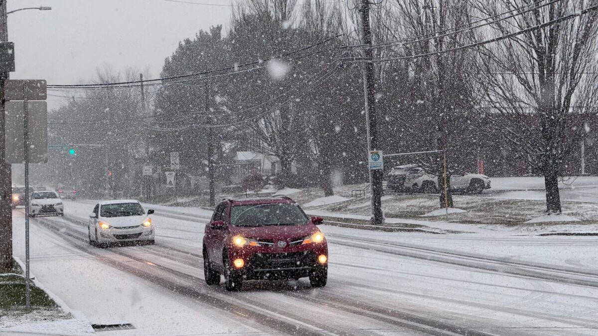 cars driving in snow