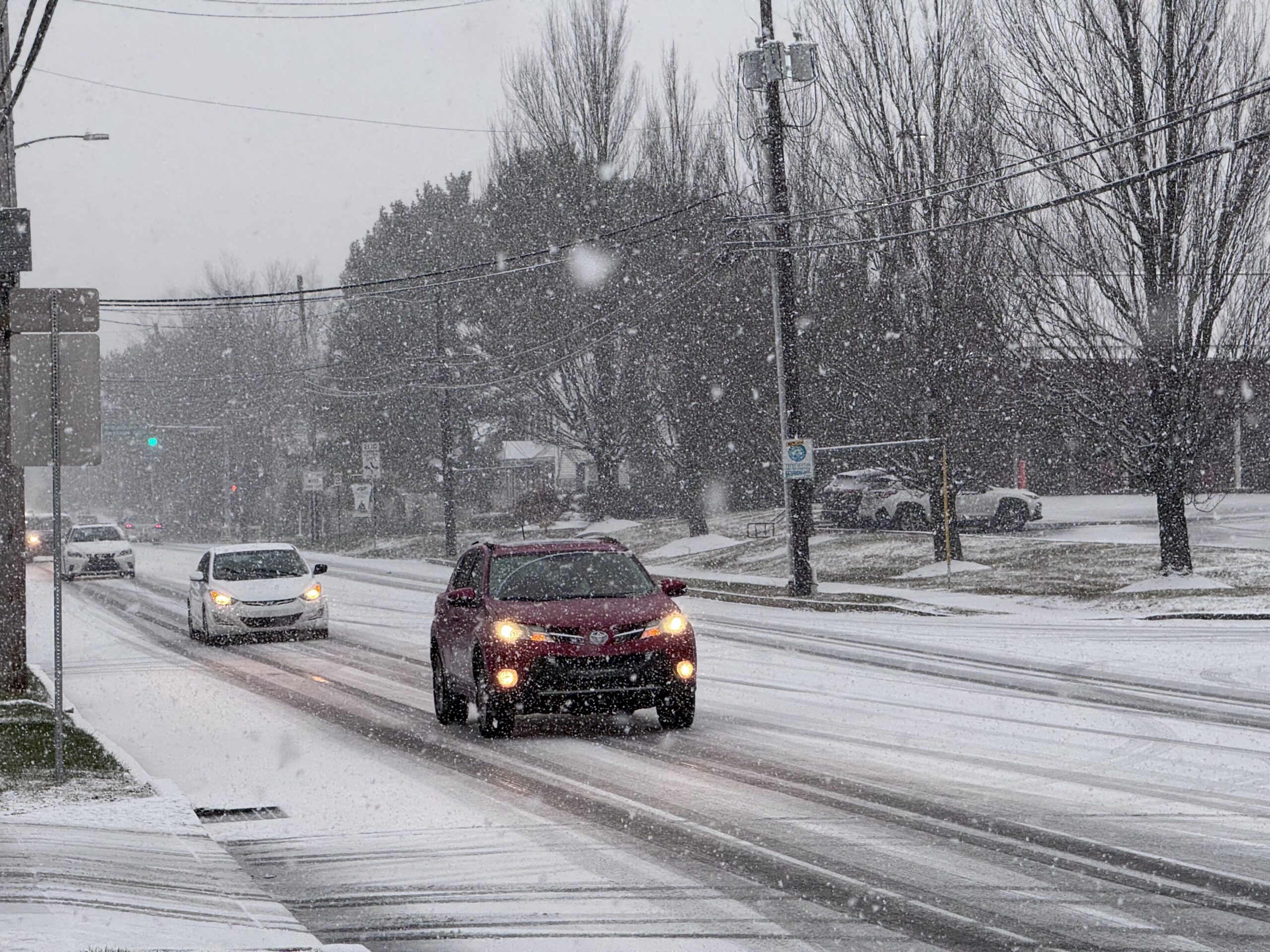 cars driving in snow