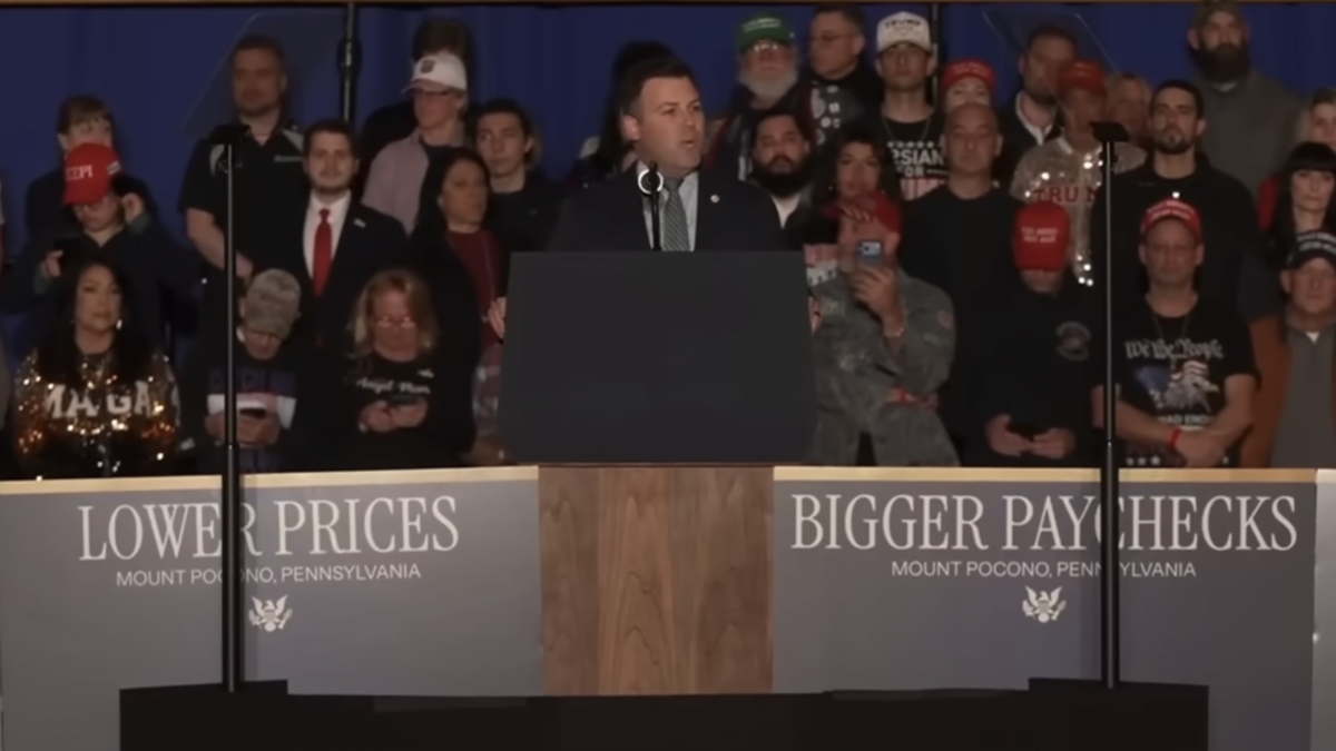 Rep. Ryan Mackenzie speaks at President Donald Trump's rally in the Poconos (Photo Courtesy: ABC)