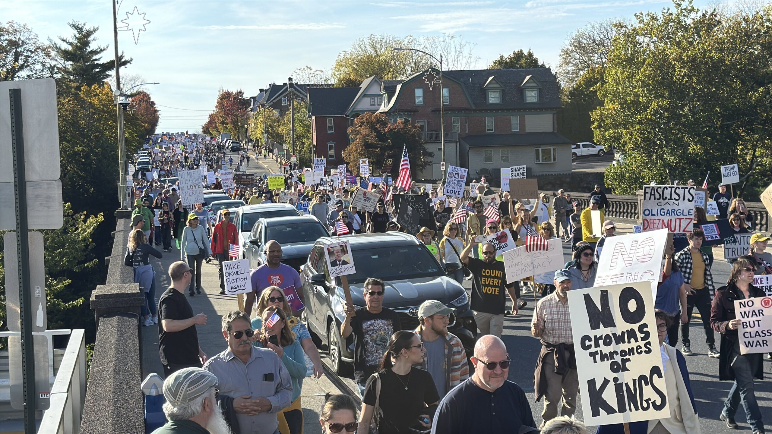 thousands march on broad st bethlehem no kings day 2 protest october 2025