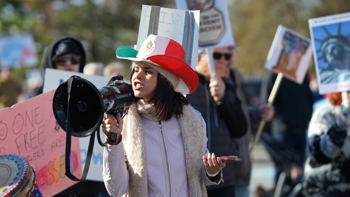 woman on megaphone protest bethlehem rose garden mar 28 2026