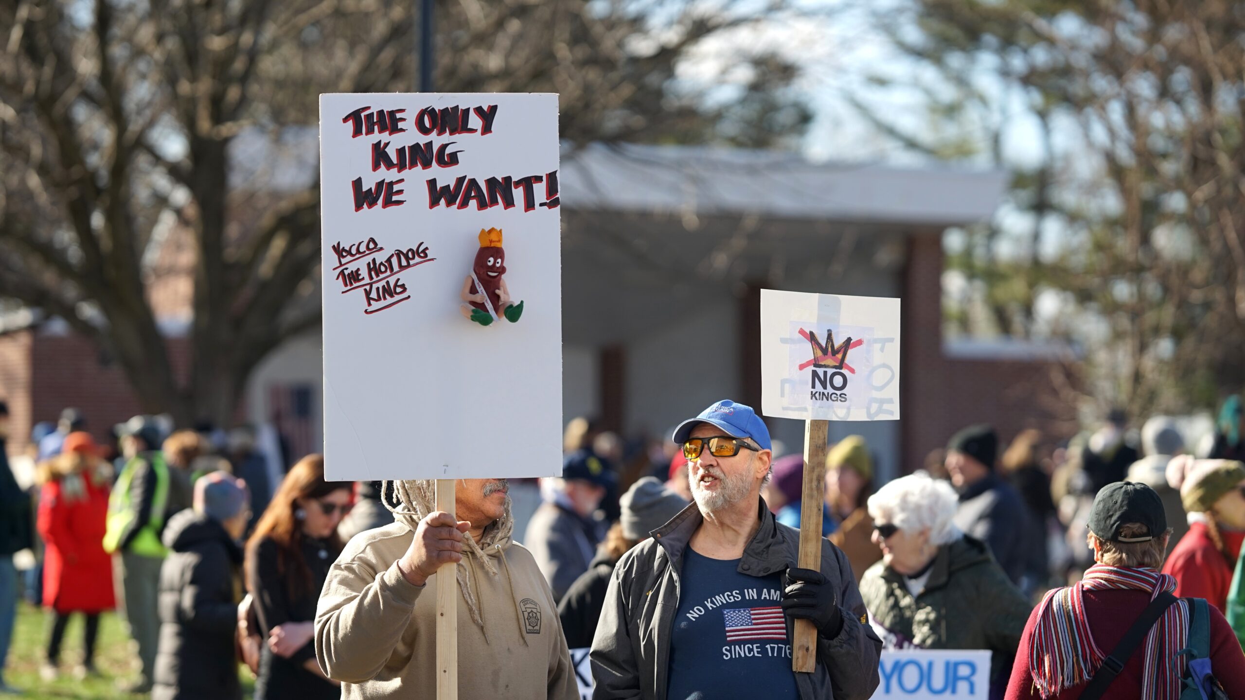yaccos hot dog king crowd with signs protest bethlehem rose garden mar 28 2026