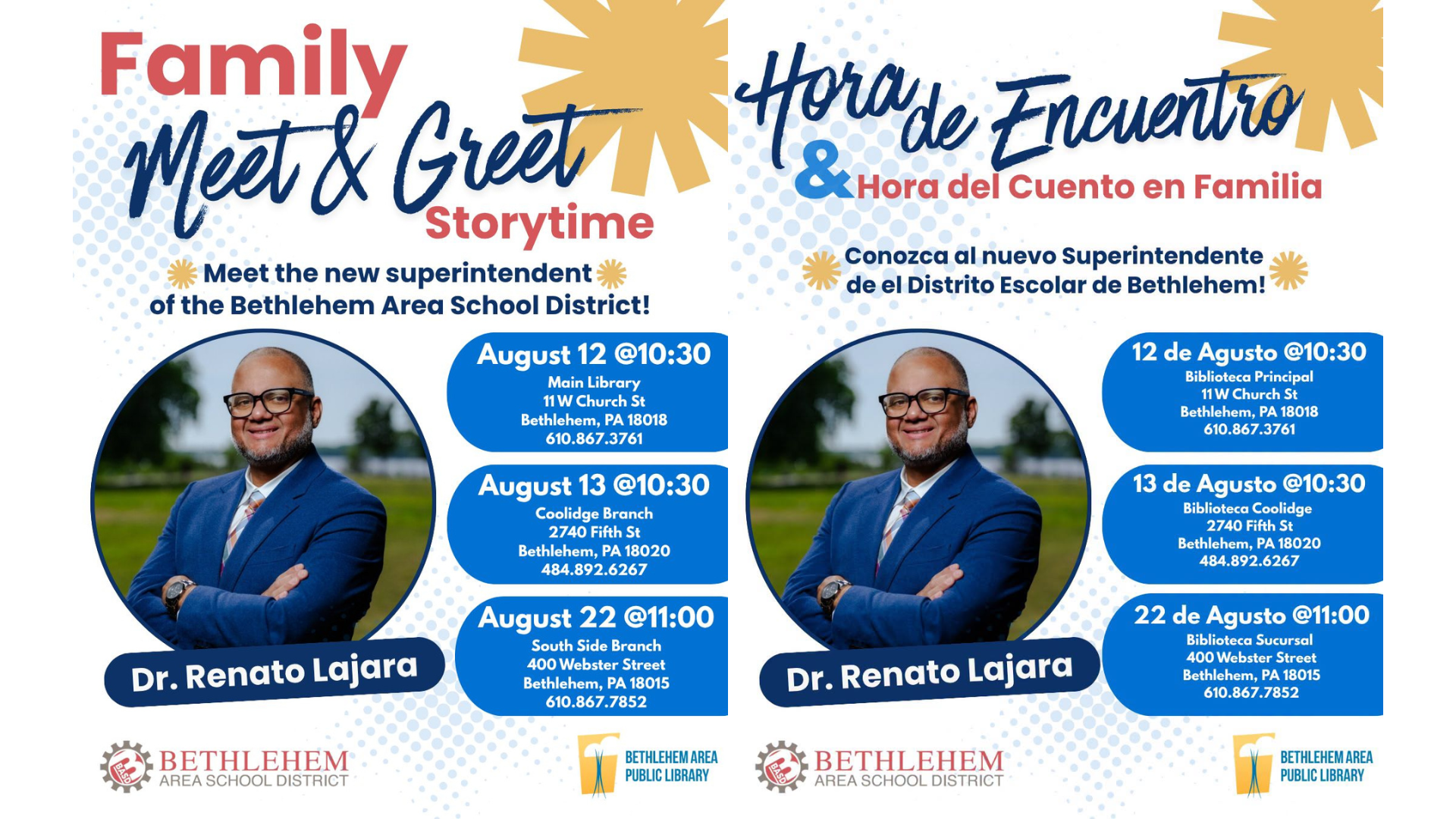 New Bethlehem schools superintendent Lajara to read at family storytimes this month