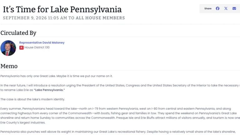 Rep. Maloney proposes renaming Lake Erie to ‘Lake Pennsylvania’ following federal actions