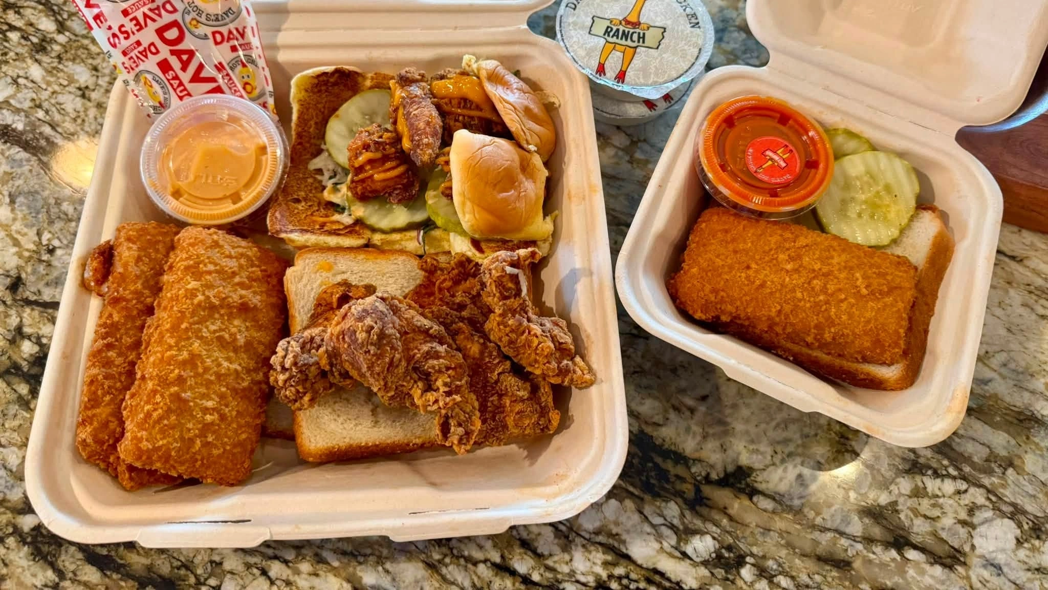 Chicken tenders and sliders from the new Dave's Hot Chicken